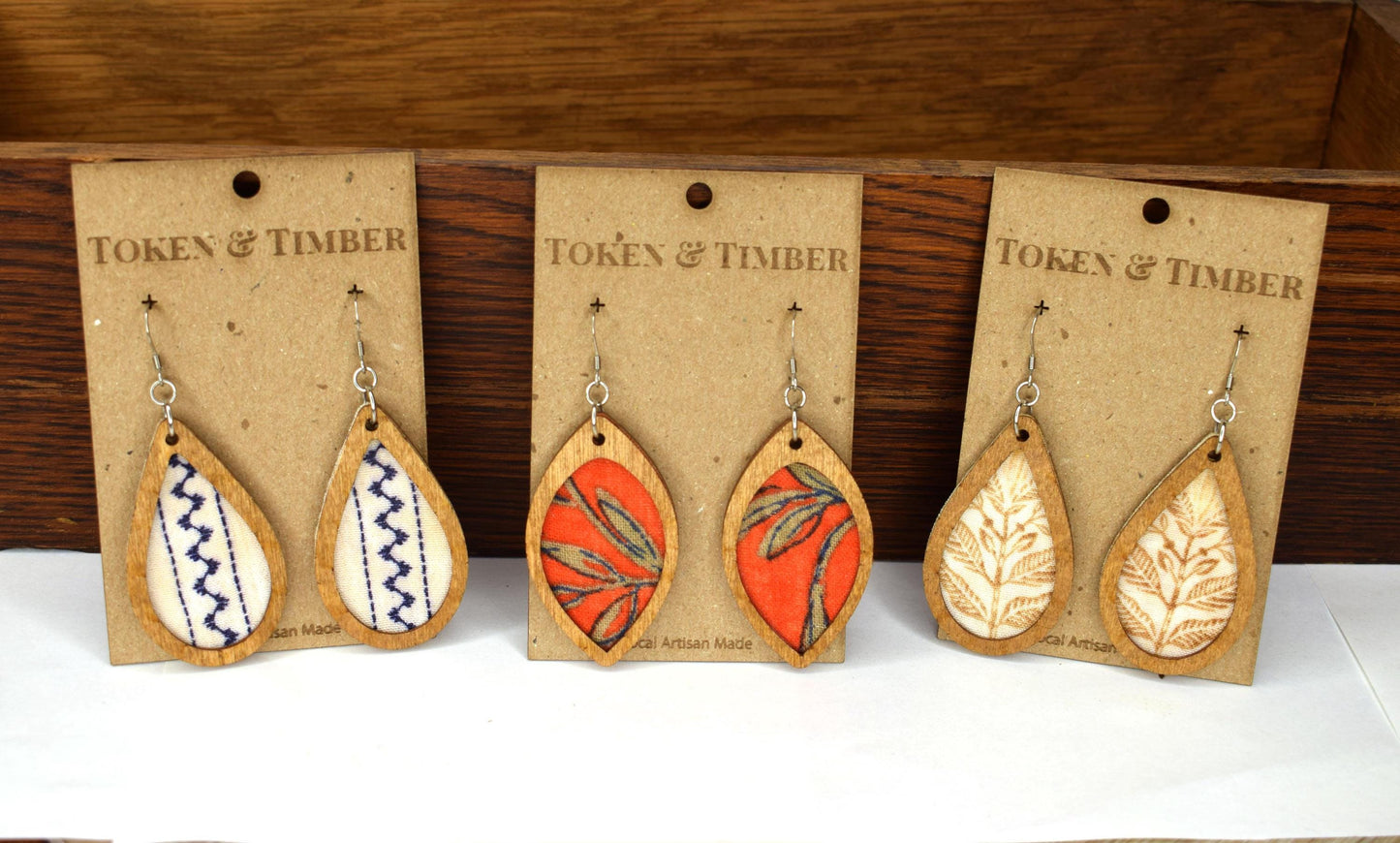 Folk Blue and White Print Recycled Fabric Earrings