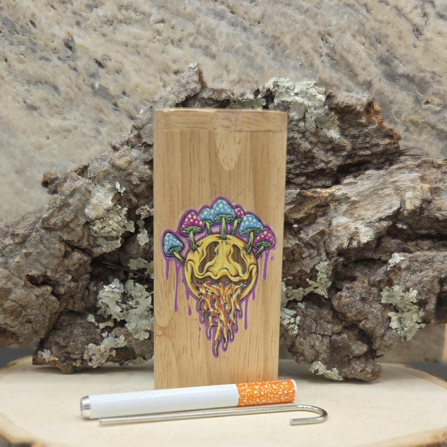 Psychedelic Mushrooms Smiley Face Etched Wood Dugout with Hitter Blonde