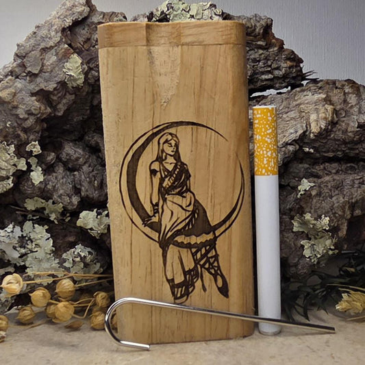 Wood Dugout Stash Box with Pick and One Hitter - Moon