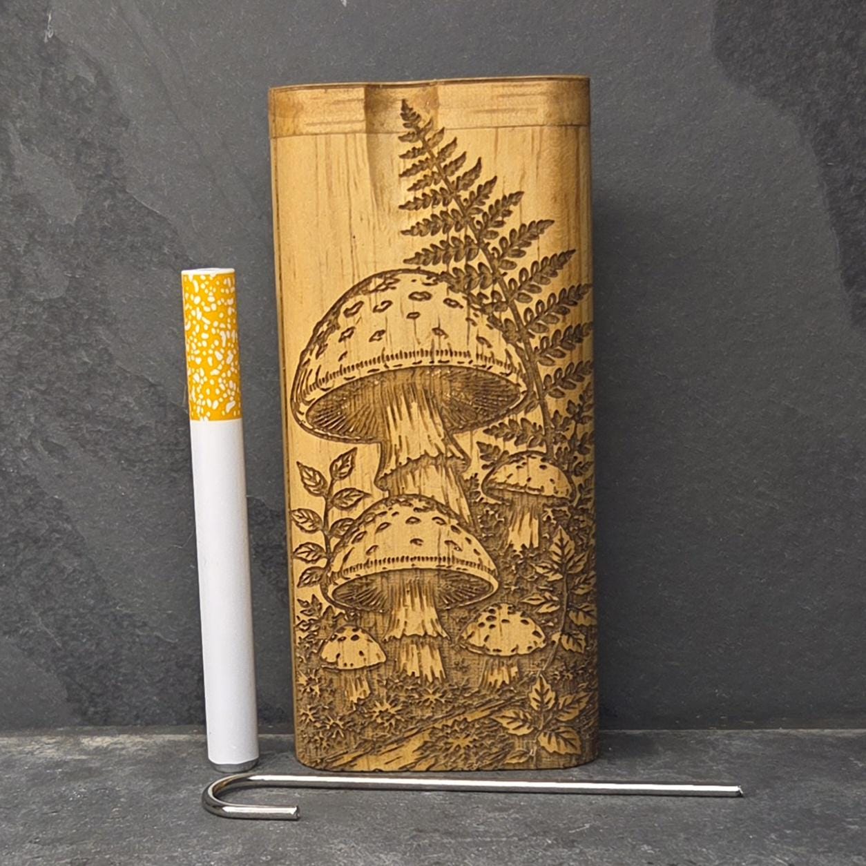 Wood Dugout Stash Box with Pick and One Hitter - Mushrooms