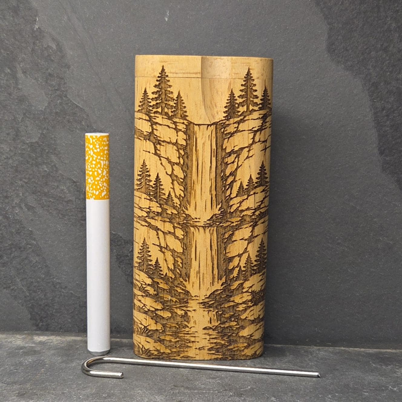 Wood Dugout Stash Box with Pick and One Hitter - Waterfall