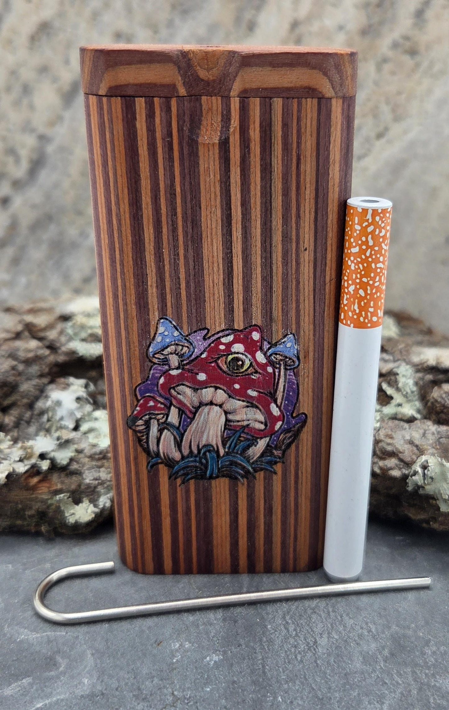 Psychedelic Mushroom Laser Etched and UV Printed Dugout with One Hitter and Pick