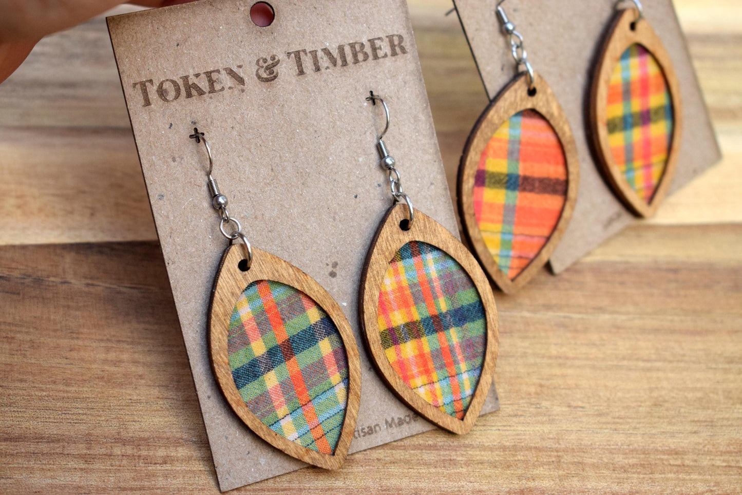 Retro Plaid Recycled Fabric Earrings