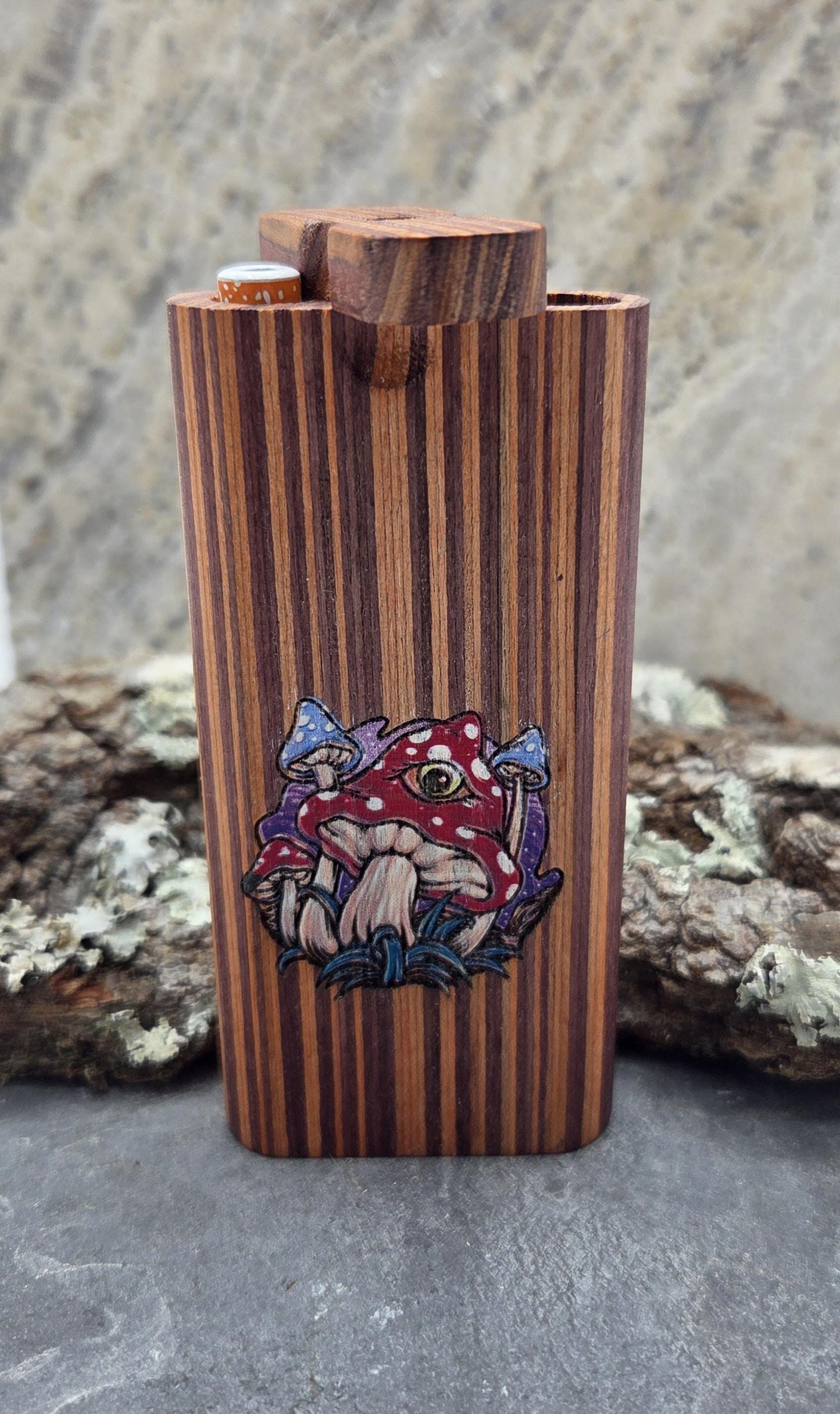 Psychedelic Mushroom Laser Etched and UV Printed Dugout with One Hitter and Pick