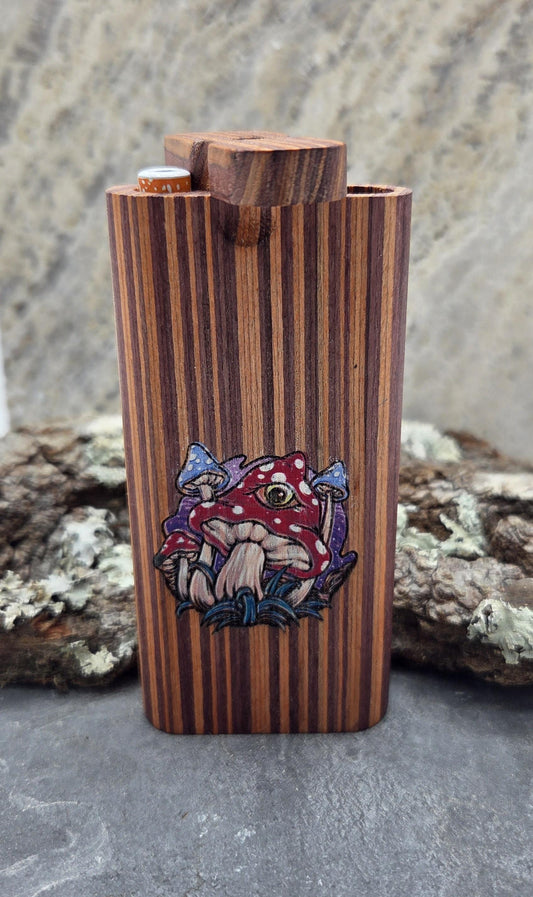 Psychedelic Mushroom Laser Etched and UV Printed Dugout with One Hitter and Pick