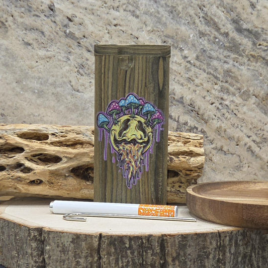 Psychedelic Mushrooms Smiley Face Laser Etched and UV Printed Wood Dugout Green