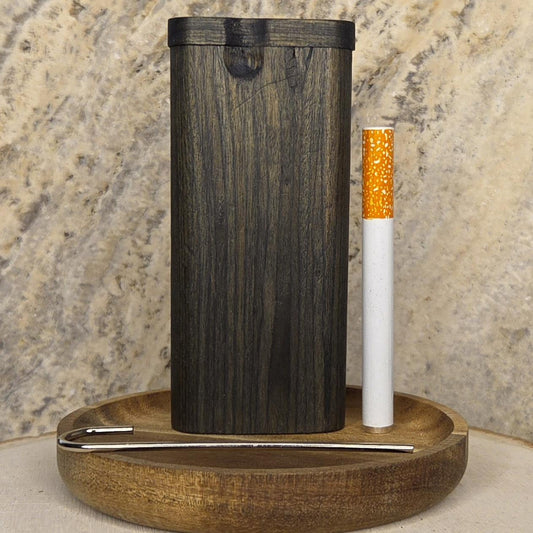 Midnight Blue Over Green Stained Wood Dugout Stash Box with Pick and One Hitter
