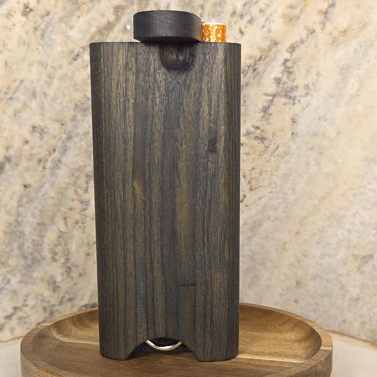 Midnight Blue Over Green Stained Wood Dugout Stash Box with Pick and One Hitter