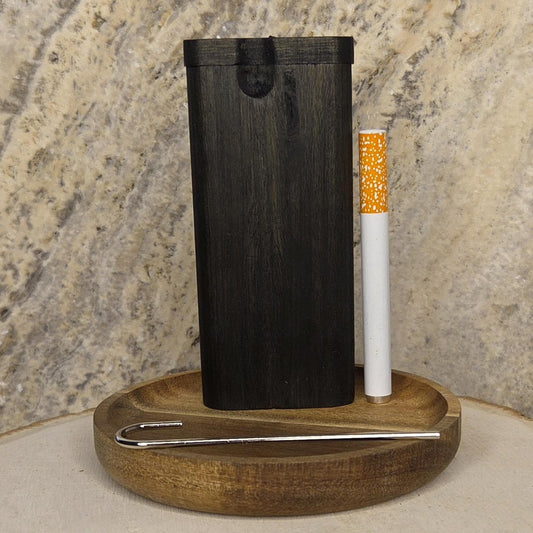 True Black over Green Stained Wood Dugout Stash Box with Pick and One Hitter