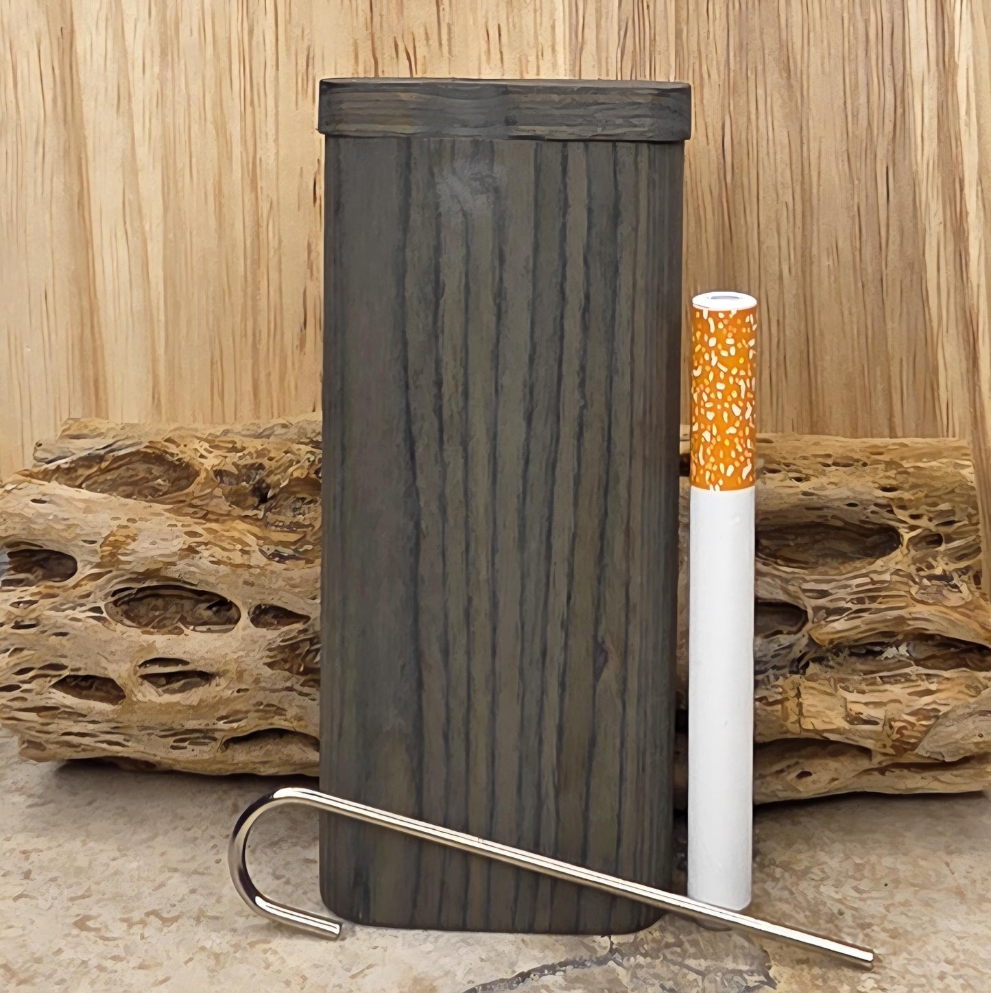 Weathered Gray over Green Stained Wood Dugout Stash Box with Pick and One Hitter