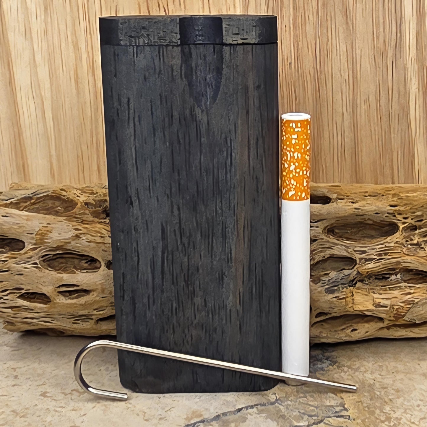 Midnight Blue Stained Wood Dugout Stash Box with Pick and One Hitter
