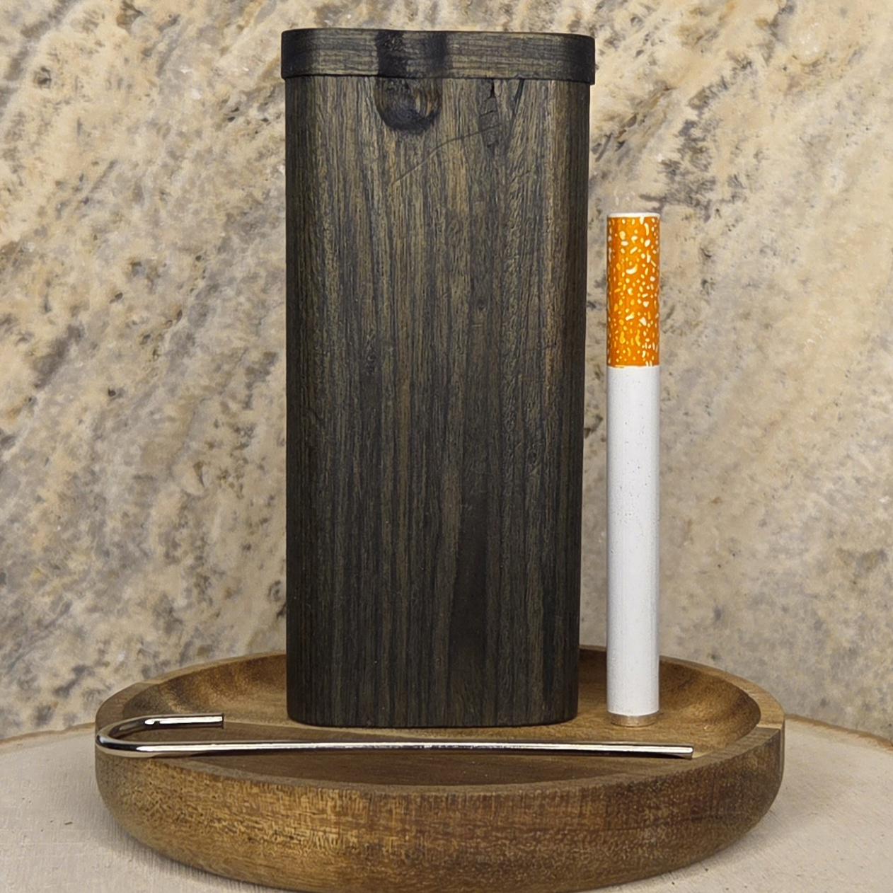 Midnight Blue Over Green Stained Wood Dugout Stash Box with Pick and One Hitter