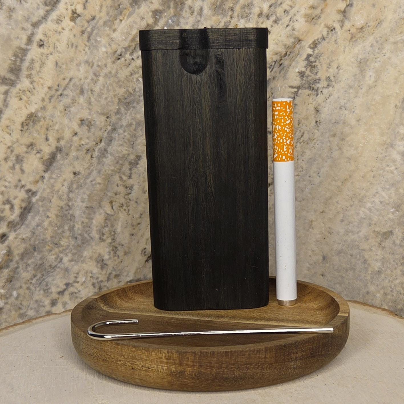 True Black over Green Stained Wood Dugout Stash Box with Pick and One Hitter