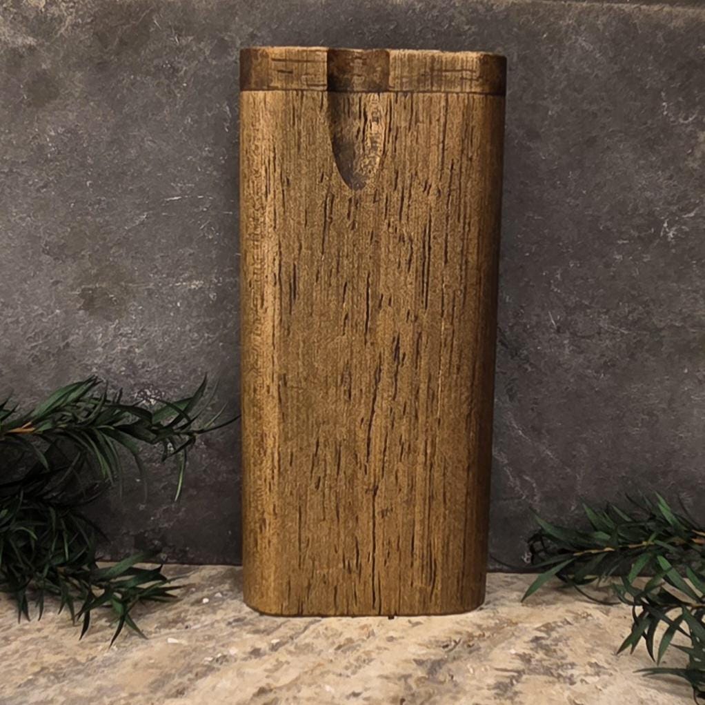 Wood Dugout Stash Box with Pick and One Hitter - Dark Walnut Stained