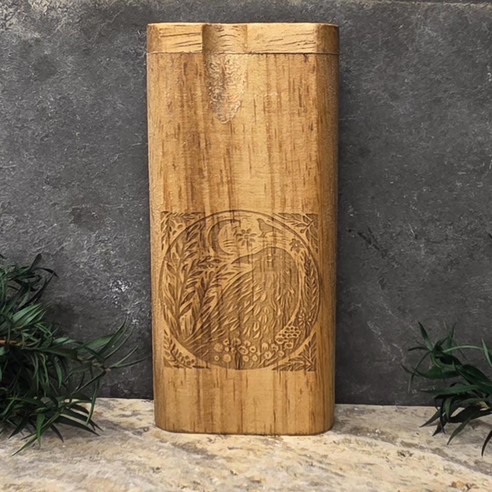 Wood Dugout Stash Box with Pick and One Hitter - Raven Crow