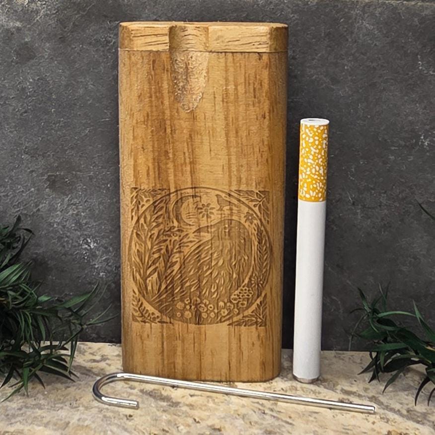 Wood Dugout Stash Box with Pick and One Hitter - Raven Crow