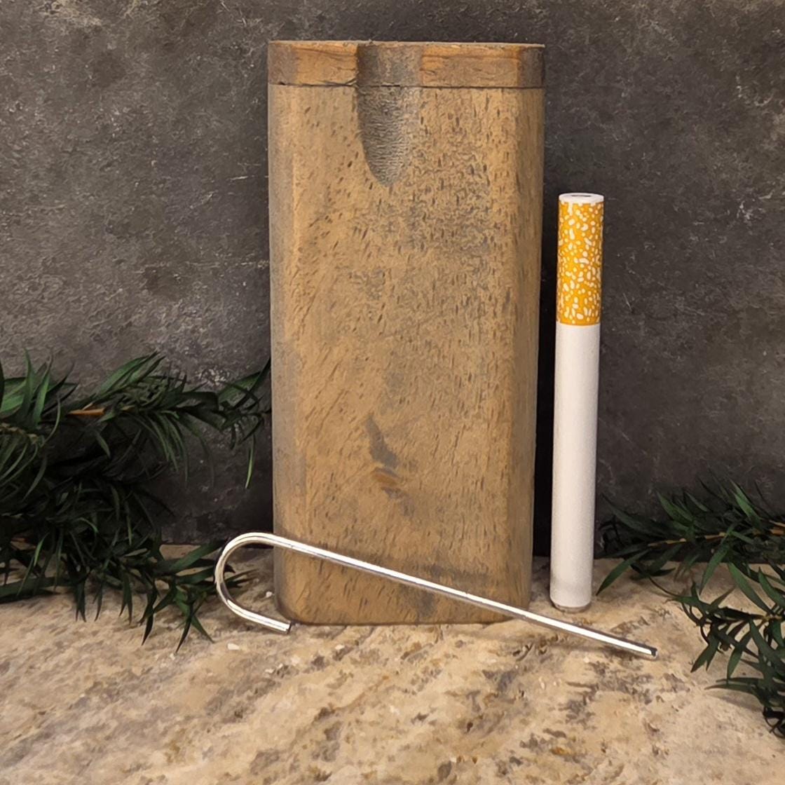Wood Dugout Stash Box with Pick and One Hitter - Weathered Gray Stained
