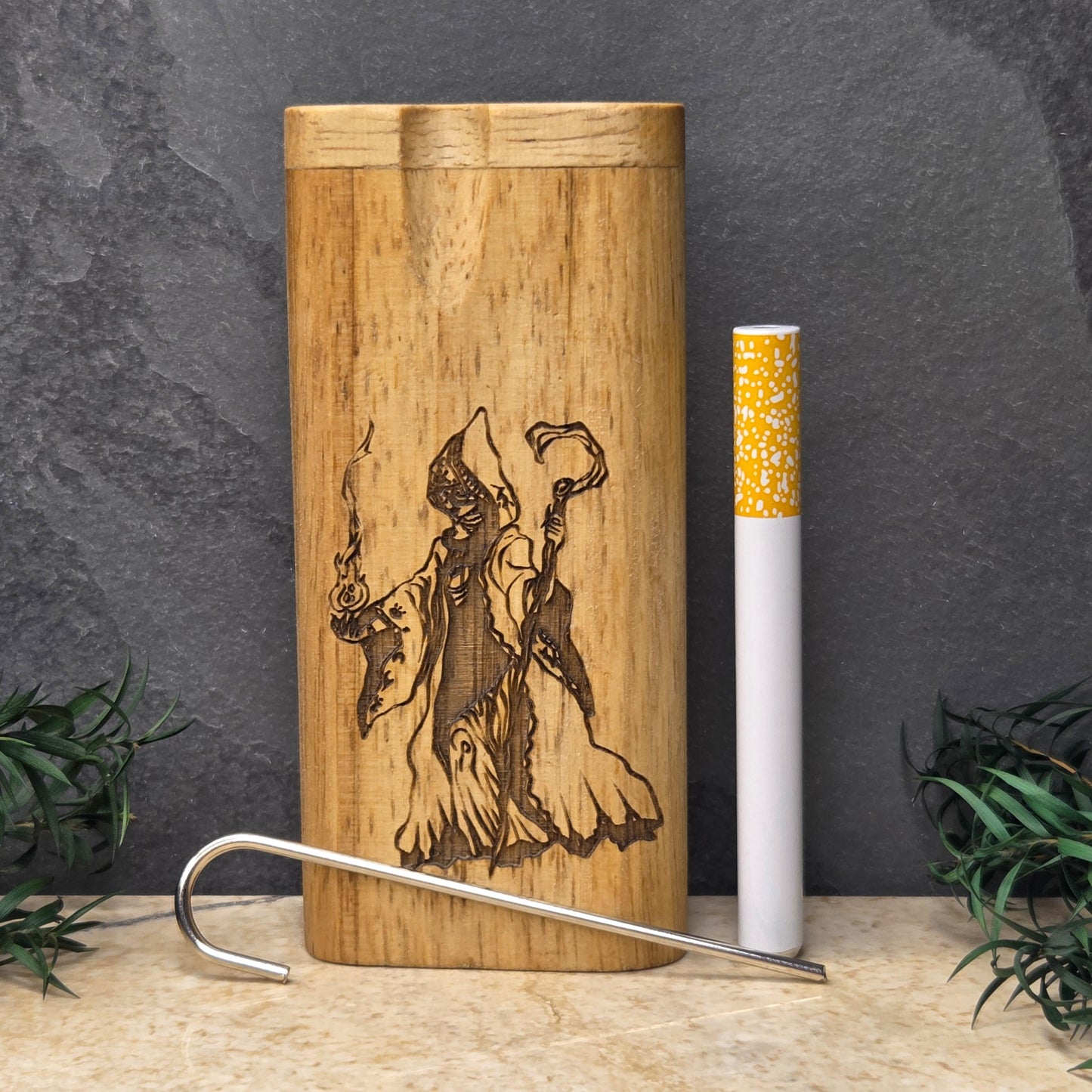 Wood Dugout Stash Box with Pick and One Hitter