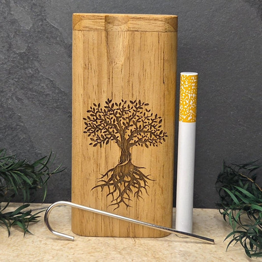 Wood Dugout Stash Box with Pick and One Hitter - Tree