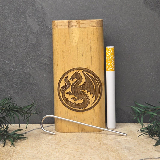 Wood Dugout Stash Box with Pick and One Hitter - dragon