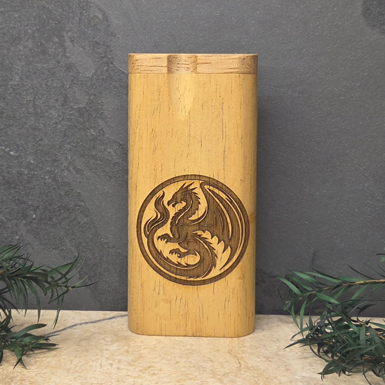 Wood Dugout Stash Box with Pick and One Hitter - dragon