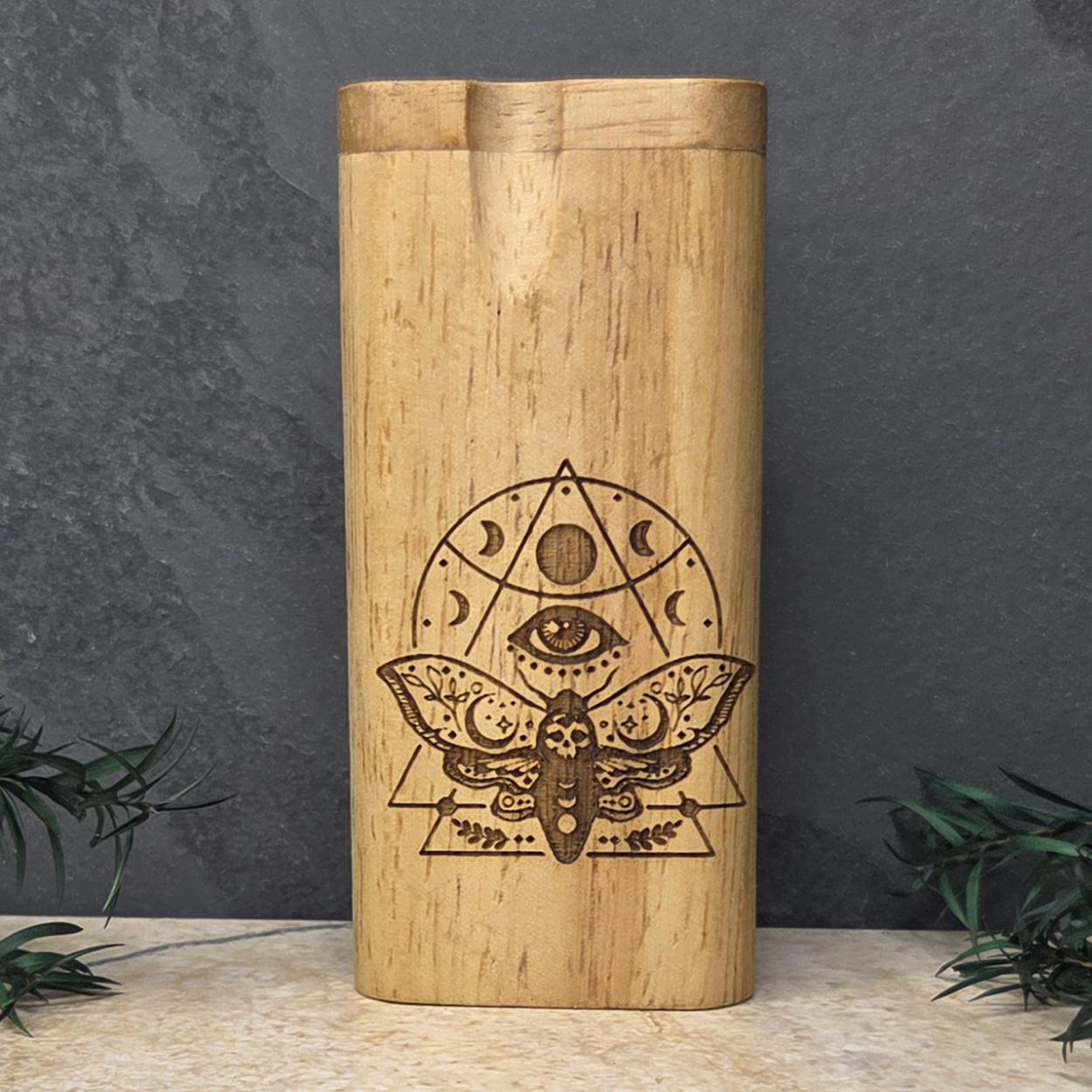 Wood Dugout Stash Box with Pick and One Hitter - Moth