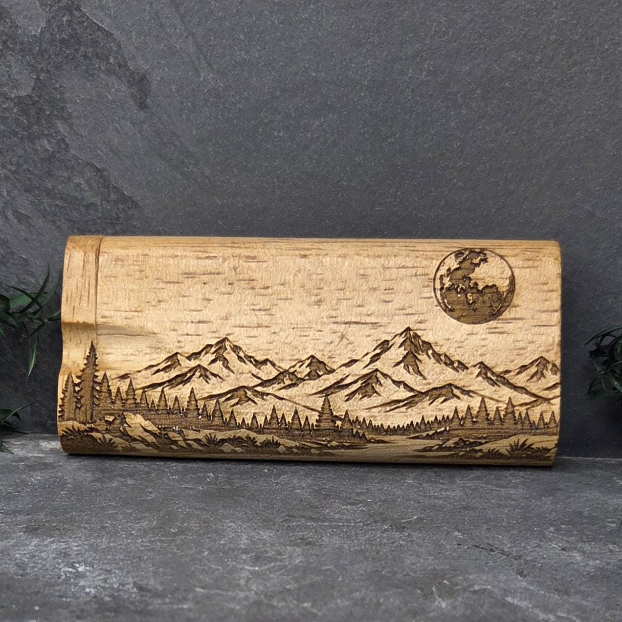 Wood Dugout Stash Box with Pick and One Hitter - Mountain