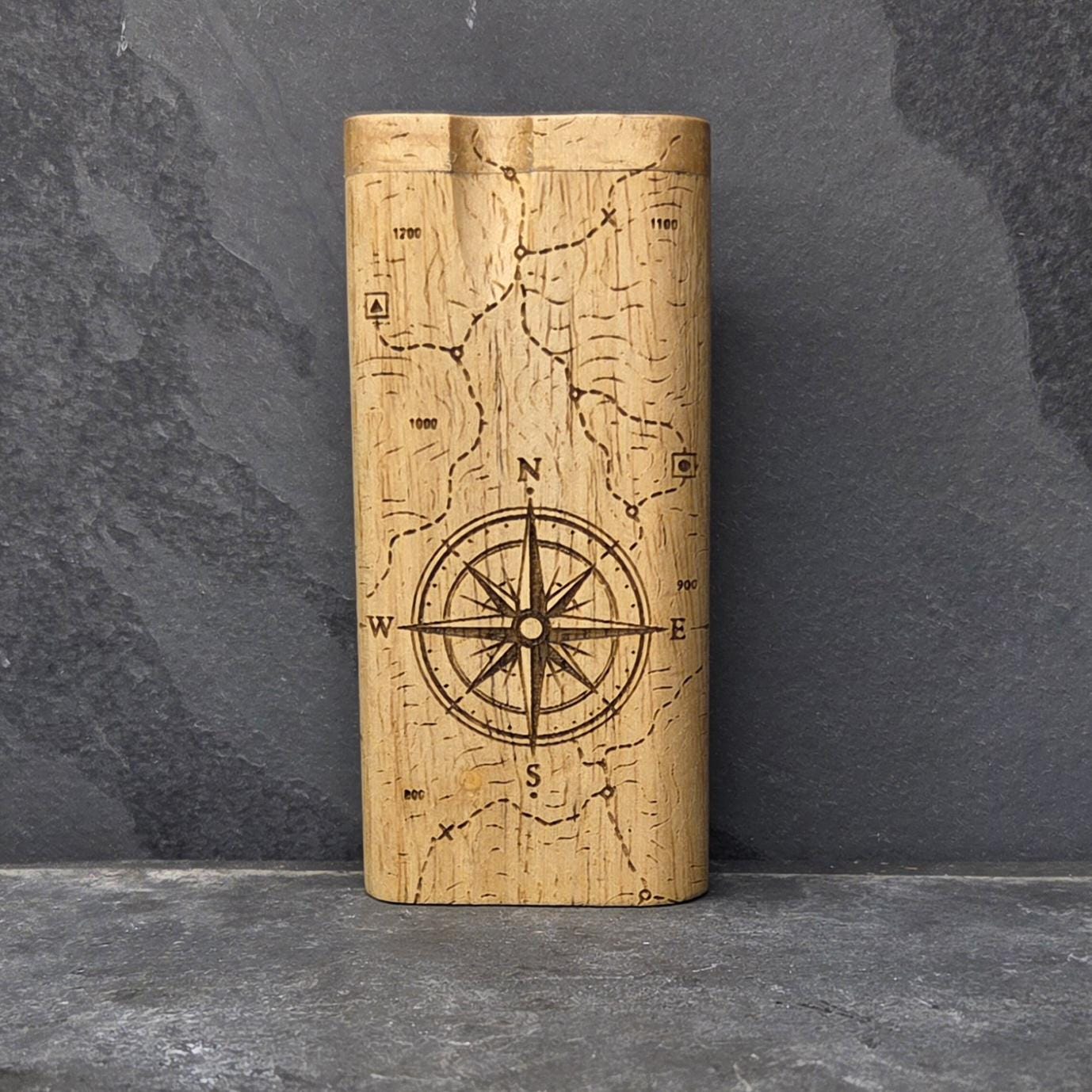 Wood Dugout Stash Box with Pick and One Hitter - Compass