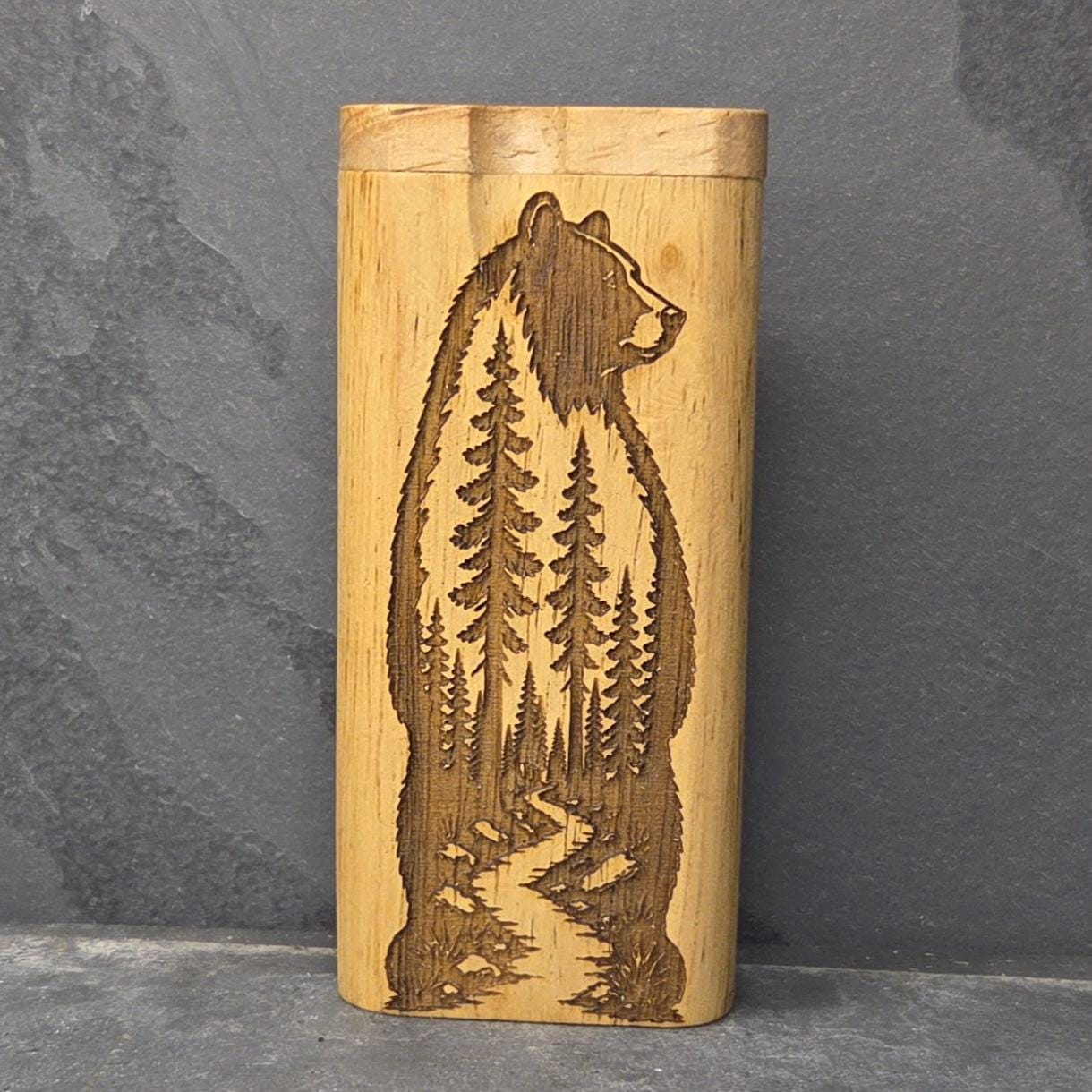 Wood Dugout Stash Box with Pick and One Hitter - Bear