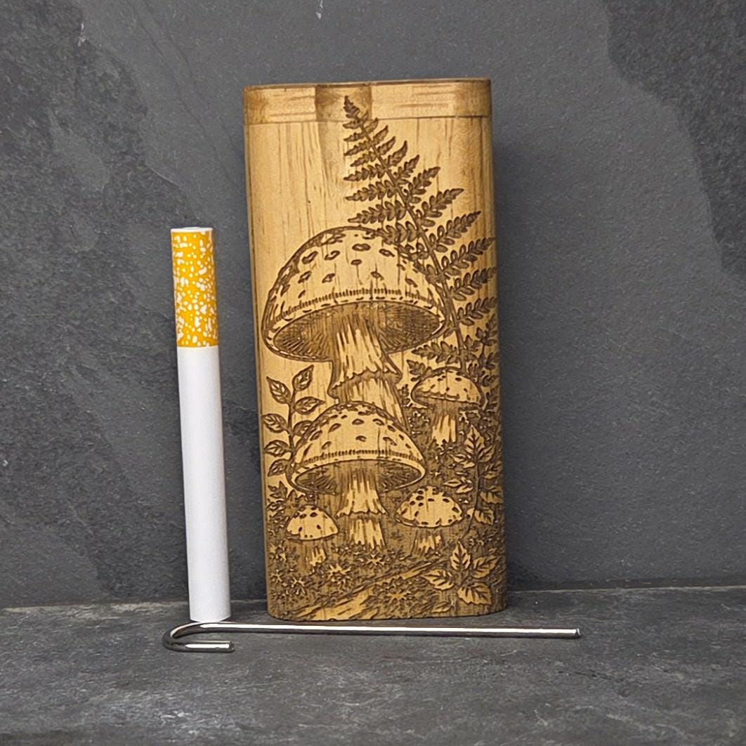 Wood Dugout Stash Box with Pick and One Hitter - Mushrooms
