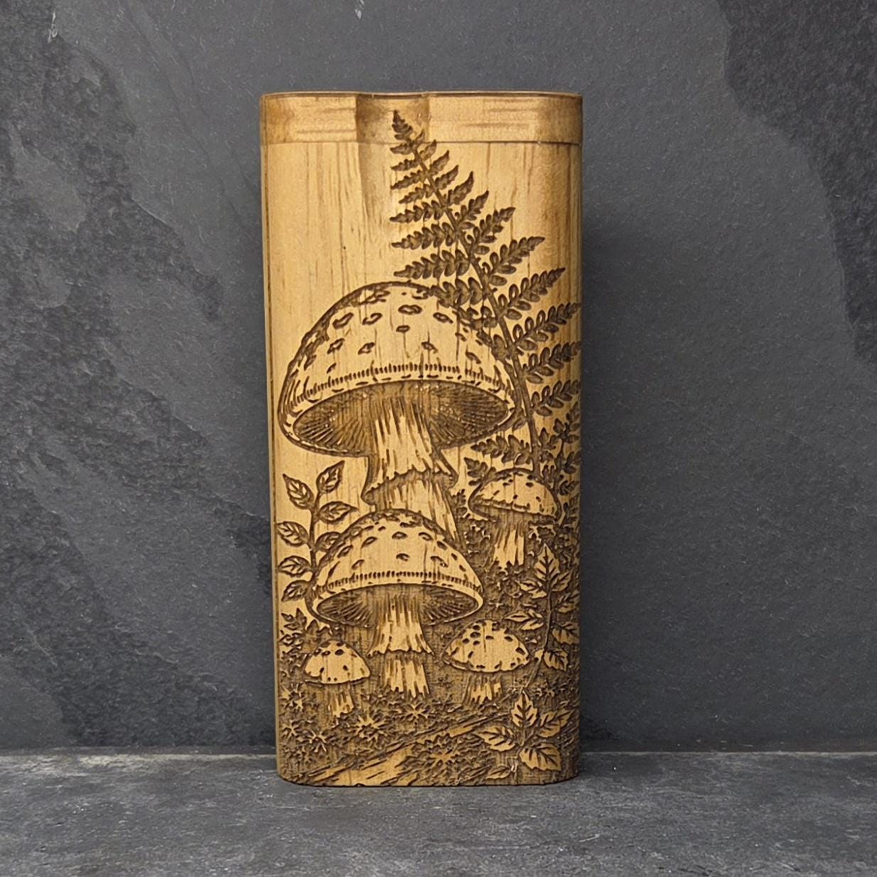 Wood Dugout Stash Box with Pick and One Hitter - Mushrooms