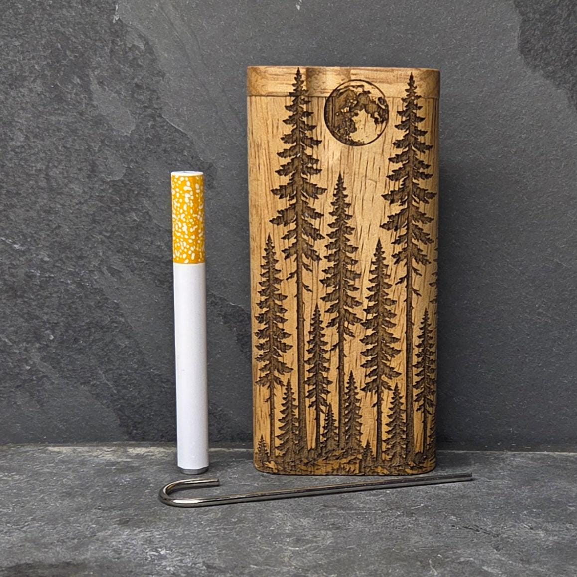 Wood Dugout Stash Box with Pick and One Hitter - Forest