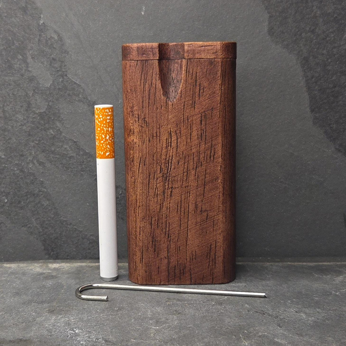 Wood Dugout Stash Box with Pick and One Hitter - Black Cherry Stained