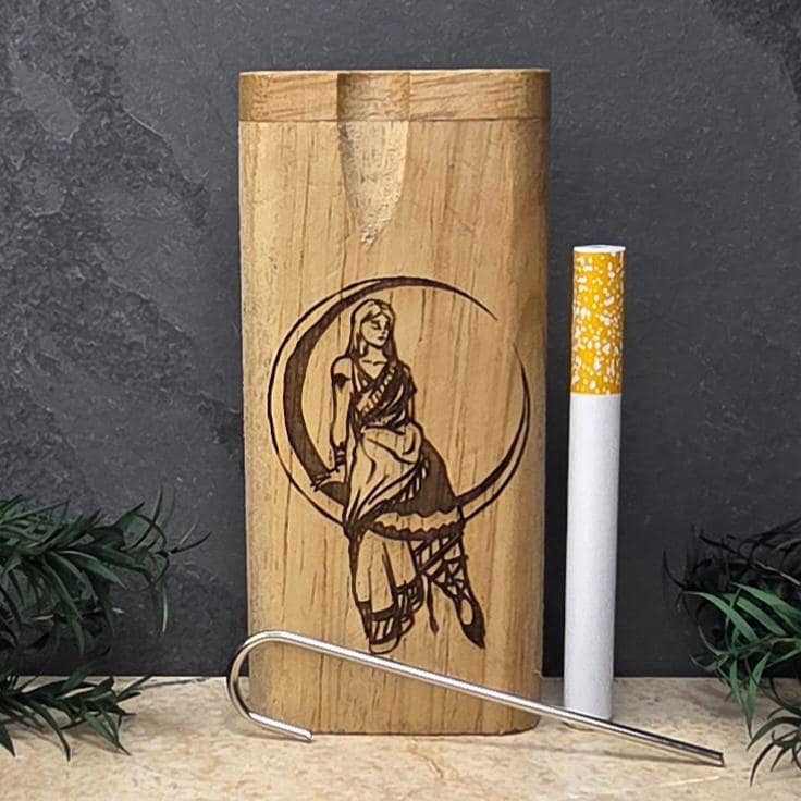 Wood Dugout Stash Box with Pick and One Hitter - Moon