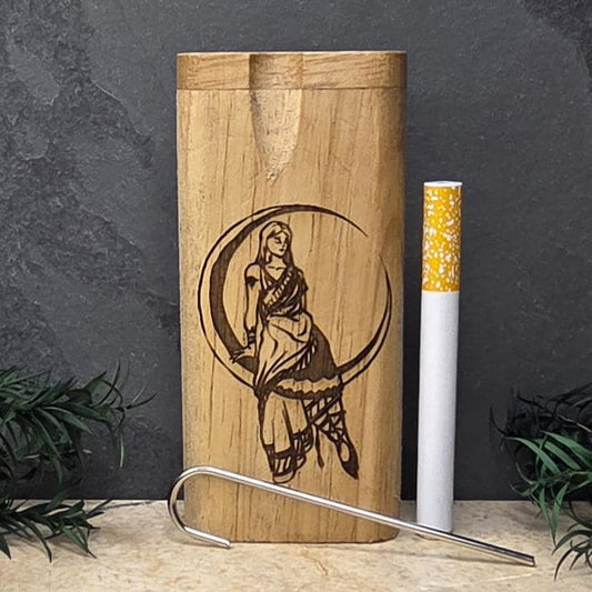 Wood Dugout Stash Box with Pick and One Hitter - Moon