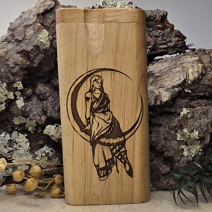 Wood Dugout Stash Box with Pick and One Hitter - Moon
