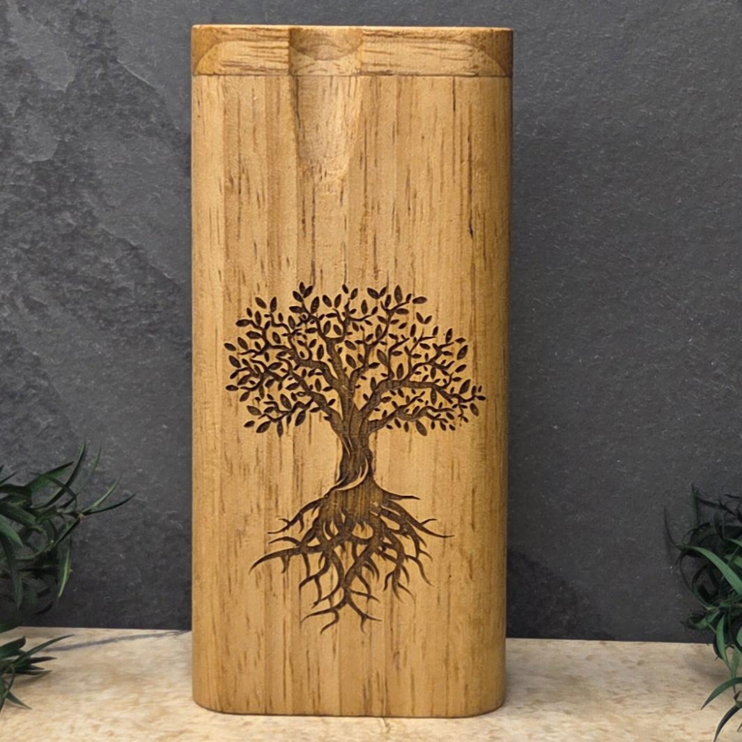 Wood Dugout Stash Box with Pick and One Hitter - Tree