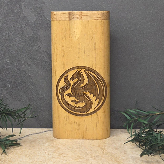 Wood Dugout Stash Box with Pick and One Hitter - dragon
