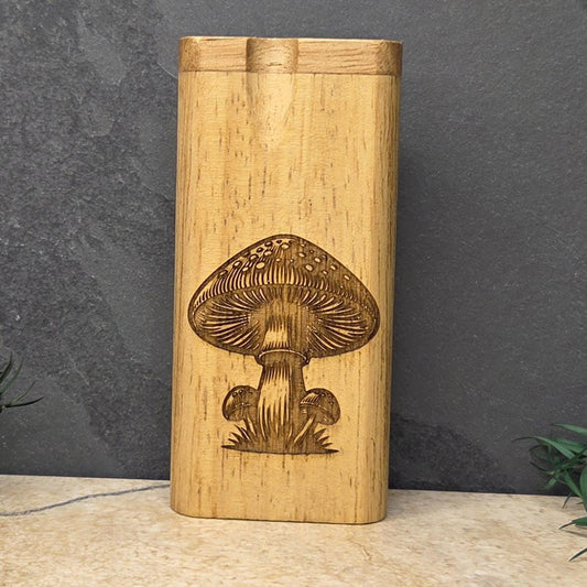 Wood Dugout Stash Box with Pick and One Hitter - Mushroom
