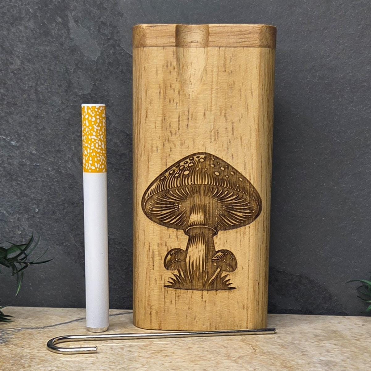 Wood Dugout Stash Box with Pick and One Hitter - Mushroom