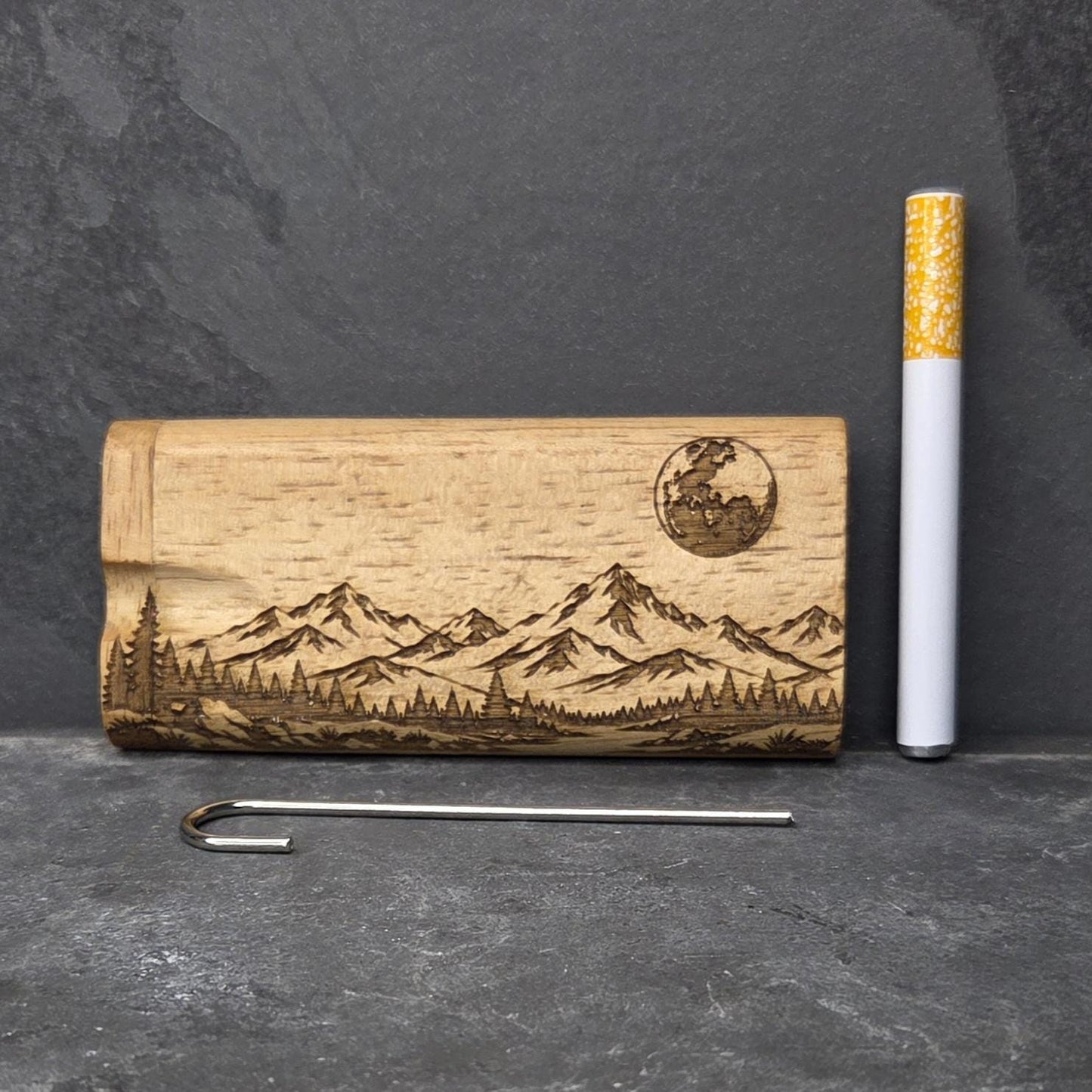 Wood Dugout Stash Box with Pick and One Hitter - Mountain