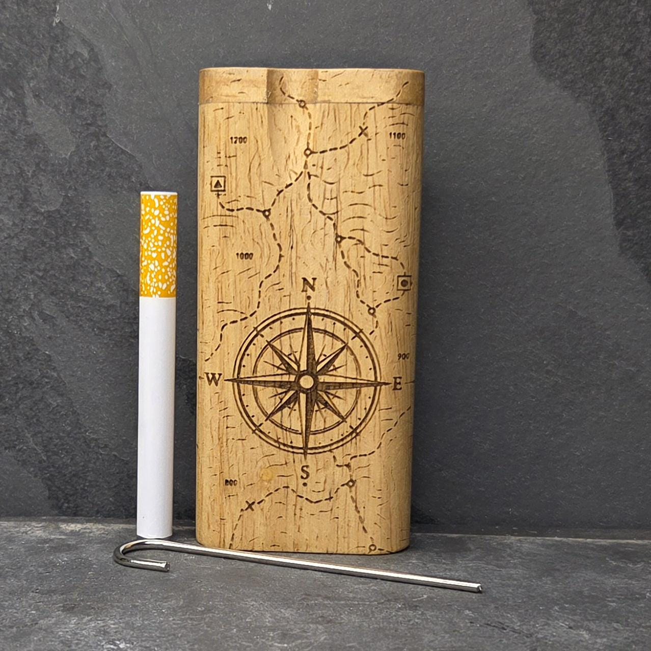 Wood Dugout Stash Box with Pick and One Hitter - Compass