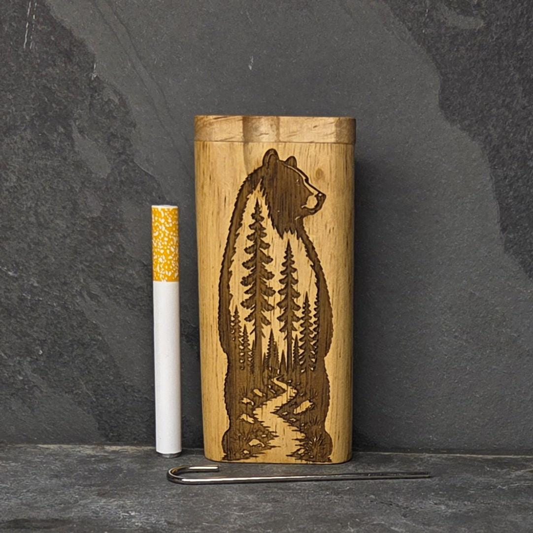 Wood Dugout Stash Box with Pick and One Hitter - Bear