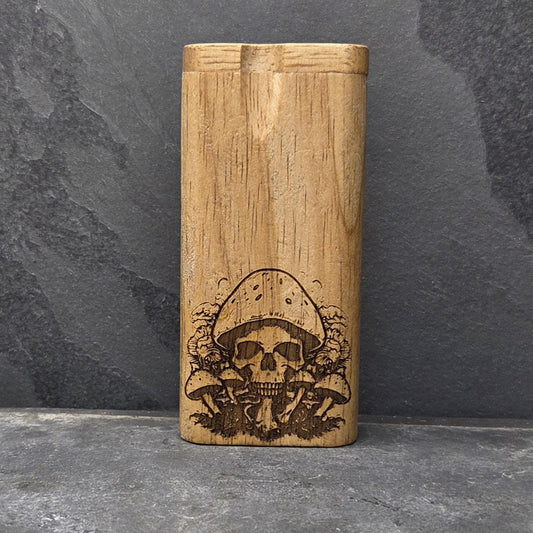 Wood Dugout Stash Box with Pick and One Hitter - Mushroom Skull