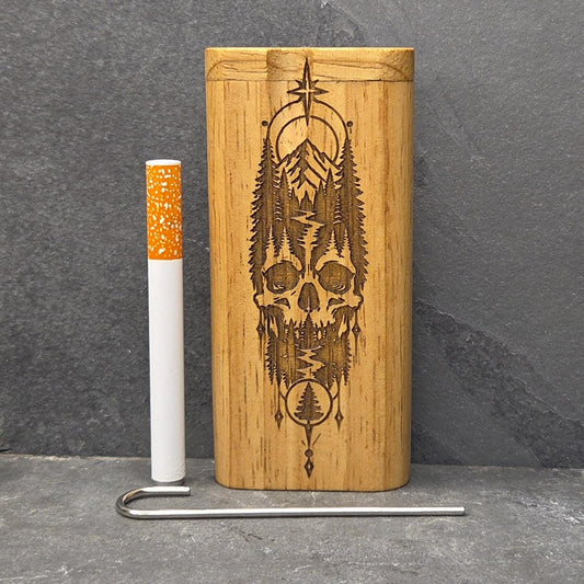 Wood Dugout Stash Box with Pick and One Hitter - Skull Mountain