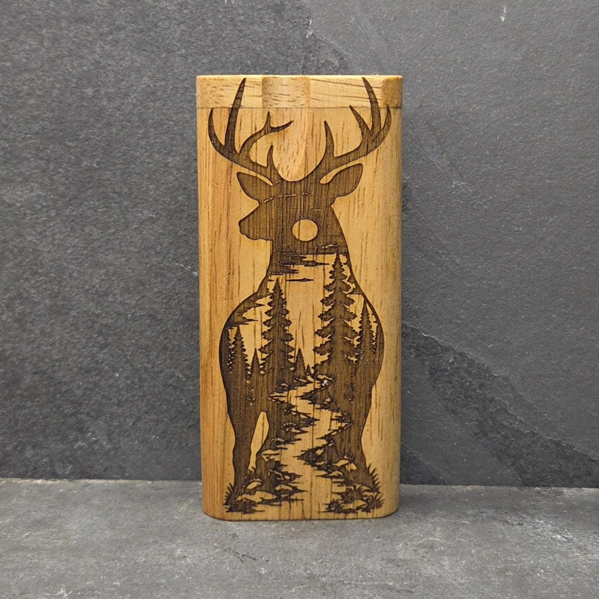 Wood Dugout Stash Box with Pick and One Hitter - Buck