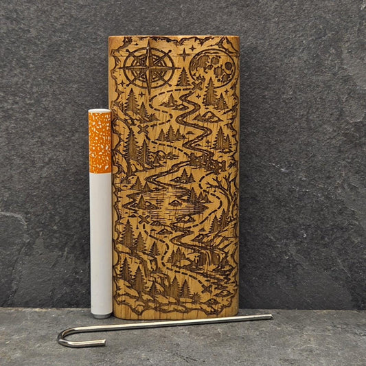 Wood Dugout Stash Box with Pick and One Hitter - Compass Trails