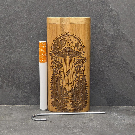 Wood Dugout Stash Box with Pick and One Hitter - Alien UFO