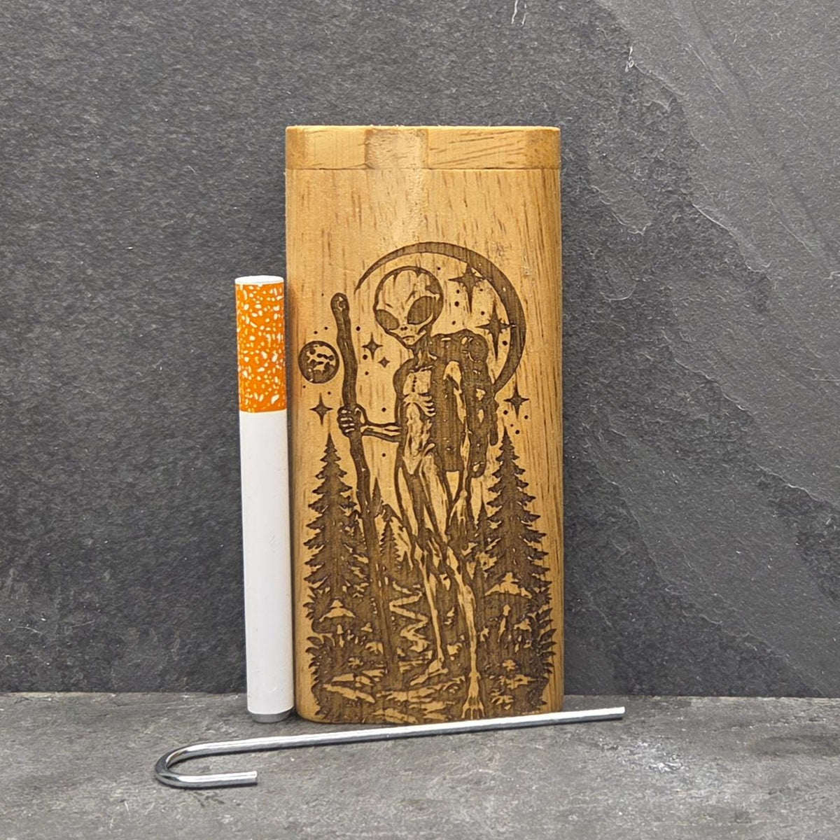 Wood Dugout Stash Box with Pick and One Hitter - Hiking Alien