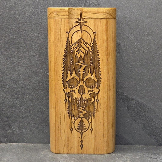 Wood Dugout Stash Box with Pick and One Hitter - Skull Mountain